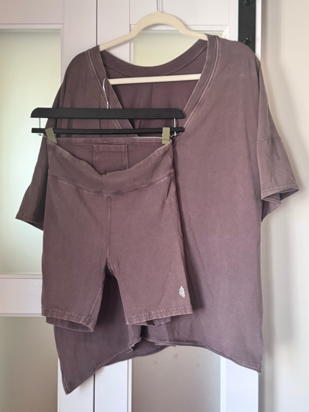 Free People Oversized V-Neck Tee & High-Waist Bike Shorts Set